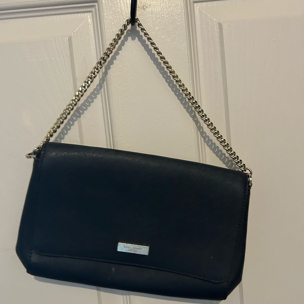 kate spade Black Leather Shoulder Bag with Silver Chain